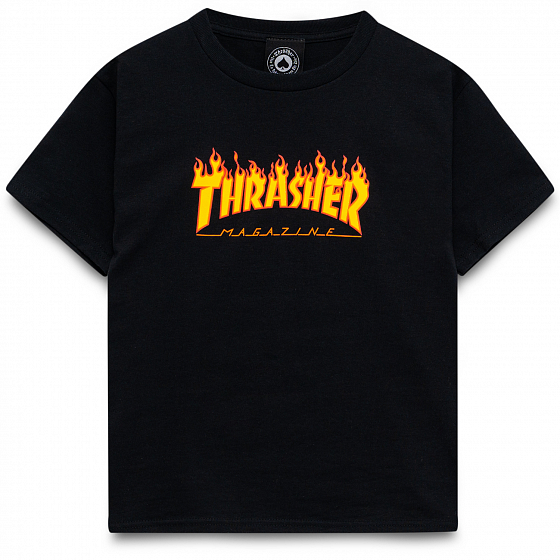 

Футболка Thrasher, Черный;белый;black, Youth Flame Logo T-Shirt 2023 BLACK