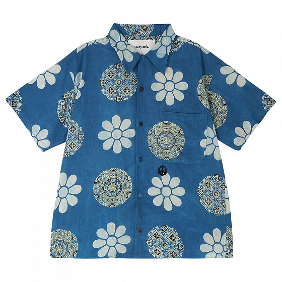 

Рубашка Story Mfg, Синий;серый;indigo flower portal print, Shore Shirt 2022 INDIGO FLOWER PORTAL PRINT