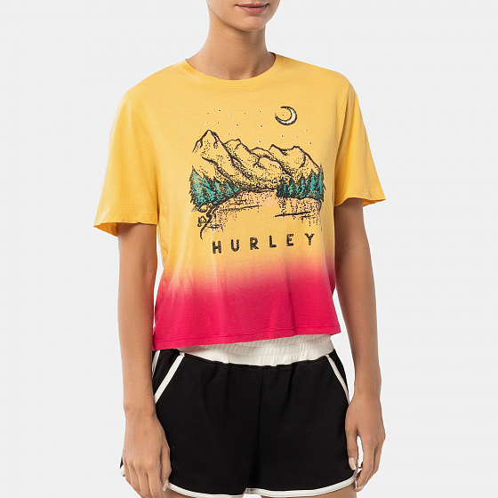 

Футболка Hurley, Оранжевый;розовый;sulphur dip dye, Moonlake Cropped Crew Tee 2022 SULPHUR DIP DYE