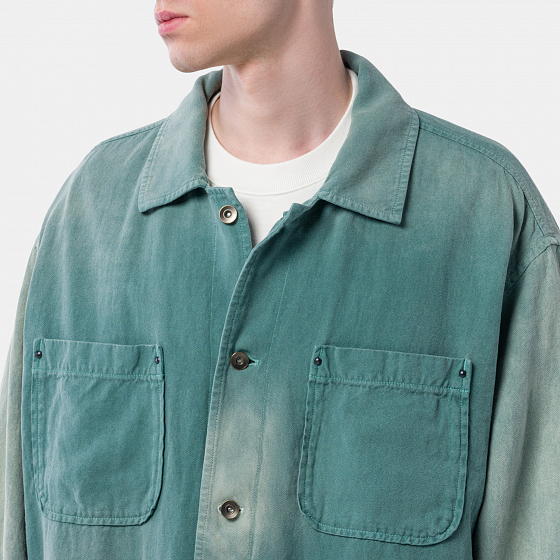 

Куртка-рубашка Auralee, Коричневый;оранжевый;синий;серый;faded green, Washi Duck Canvas Blouson 2022 FADED GREEN