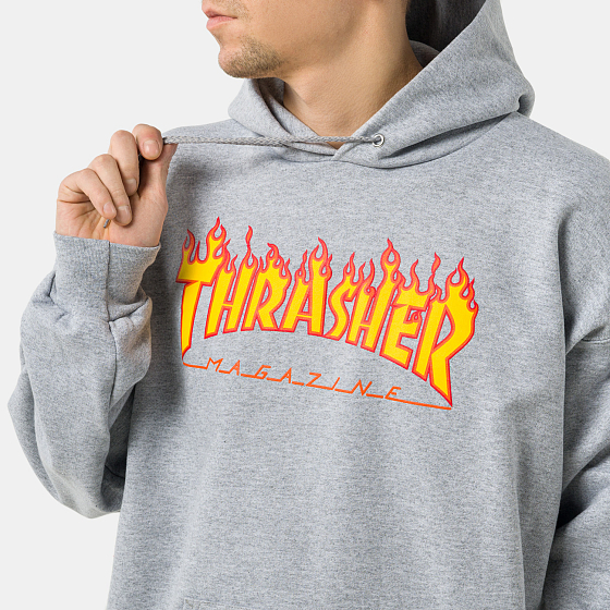 

Толстовка Thrasher, Серый;черный;grey, Flame Logo Hood 2023 GREY