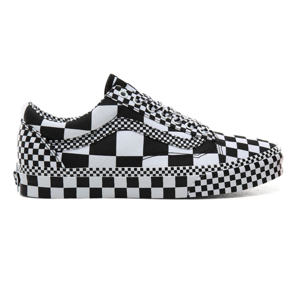 vans old skool premium black with checkerboard laces trainers